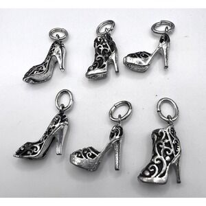 Silver Tone High Heel Shoe Charms Lot of 6 Fashion Boot Pendant Charms